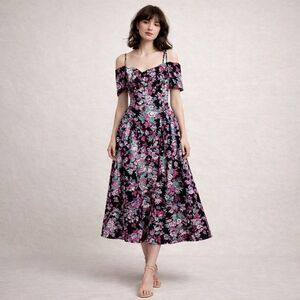 Eber Floral Off Shoulder Romantic Cottagecore Fit & Flare Vintage Dress Size 9